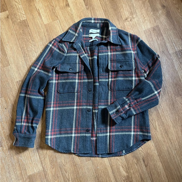 Madewell Men's Plaid Brushed Easy Shirt Jacket - Italian Fabric Maroon & Gray - Picture 4 of 11